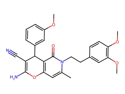 2-amino-6-(3,4-dimethoxyphenethyl)-4-(3-methoxyphenyl)-7-methyl-5-oxo-5,6-dihydro-4H-pyrano[3,2-c]pyridine-3-carbonitrile structure
