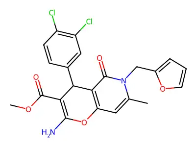 methyl 2-amino-4-(3,4-dichlorophenyl)-6-(furan-2-ylmethyl)-7-methyl-5-oxo-5,6-dihydro-4H-pyrano[3,2-c]pyridine-3-carboxylate structure