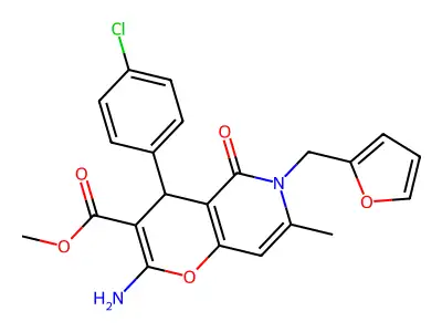 methyl 2-amino-4-(4-chlorophenyl)-6-(furan-2-ylmethyl)-7-methyl-5-oxo-5,6-dihydro-4H-pyrano[3,2-c]pyridine-3-carboxylate structure