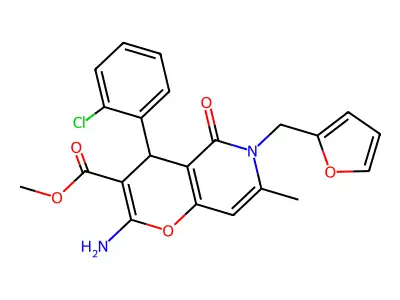 methyl 2-amino-4-(2-chlorophenyl)-6-(furan-2-ylmethyl)-7-methyl-5-oxo-5,6-dihydro-4H-pyrano[3,2-c]pyridine-3-carboxylate structure
