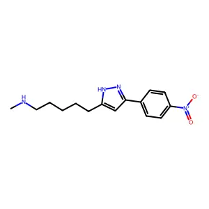 N-methyl-5-[3-(4-nitrophenyl)-1H-pyrazol-5-yl]pentan-1-amine structure