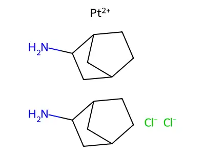 Platinum (II), bis(2-norbornaneammine)dichloro-, cis- structure