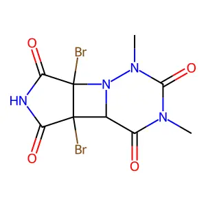 (4aS,4bS,7aR)-4b,7a-Dibromo-5-hydroxy-1,3-dimethyl-4b,7a-dihydropyrrolo[3',4':3,4]azeto[2,1-f][1,2,4]triazine-2,4,7(1H,3H,4aH)-trione structure