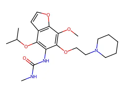 Urea, 1-(4-isopropoxy-7-methoxy-6-(2-piperidinoethoxy)-5-benzofuranyl)-3-methyl- structure