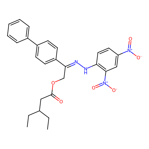 [(2Z)-2-[(2,4-dinitrophenyl)hydrazinylidene]-2-(4-phenylphenyl)ethyl] 3-ethylpentanoate structure