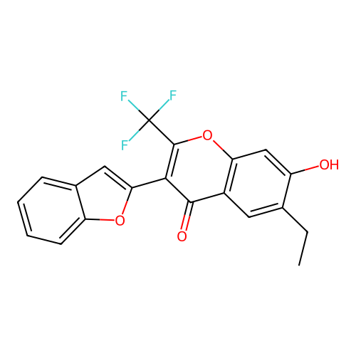 3-(benzofuran-2-yl)-6-ethyl-7-hydroxy-2-(trifluoromethyl)-4H-chromen-4-one structure