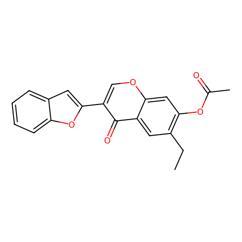 3-(benzofuran-2-yl)-6-ethyl-4-oxo-4H-chromen-7-yl acetate structure