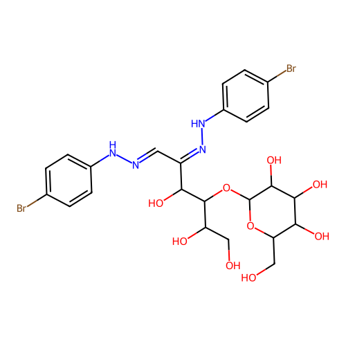 2-({(5E,6E)-5,6-Bis[2-(4-bromophenyl)hydrazinylidene]-1,2,4-trihydroxyhexan-3-yl}oxy)-6-(hydroxymethyl)oxane-3,4,5-triol structure