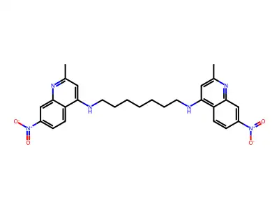 N,N'-bis(2-methyl-7-nitro-4-quinolyl)heptane-1,7-diamine structure