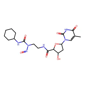 N-[2-[cyclohexylcarbamoyl(nitroso)amino]ethyl]-3-hydroxy-5-(5-methyl-2,4-dioxopyrimidin-1-yl)oxolane-2-carboxamide structure