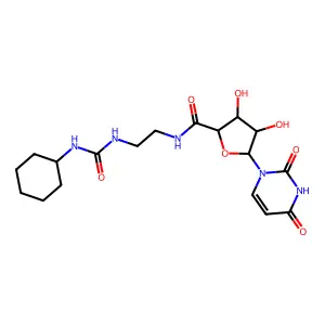 N-[2-(cyclohexylcarbamoylamino)ethyl]-5-(2,4-dioxopyrimidin-1-yl)-3,4-dihydroxyoxolane-2-carboxamide structure