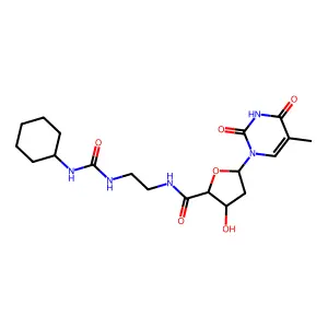 N-[2-(cyclohexylcarbamoylamino)ethyl]-3-hydroxy-5-(5-methyl-2,4-dioxopyrimidin-1-yl)oxolane-2-carboxamide structure