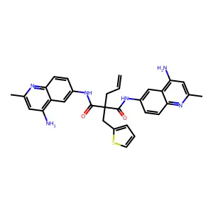 N,N'-bis(4-amino-2-methylquinolin-6-yl)-2-prop-2-enyl-2-(thiophen-2-ylmethyl)propanediamide structure