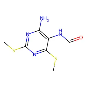 N-[4-amino-2,6-bis(methylsulfanyl)pyrimidin-5-yl]formamide structure