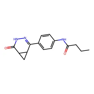 N-[4-(5-oxo-3,4-diazabicyclo[4.1.0]hept-2-en-2-yl)phenyl]butanamide structure