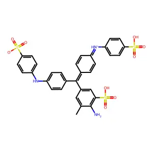 Benzenesulfonic acid, 2-amino-3-methyl-5-((E)-(4-((4-sulfophenyl)amino)phenyl)((4E)-4-((4-sulfophenyl)imino)-2,5-cyclohexadien-1-ylidene)methyl)- structure