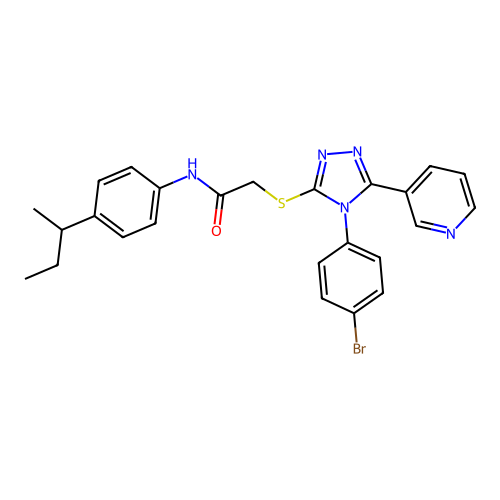 2-[[4-(4-bromophenyl)-5-pyridin-3-yl-1,2,4-triazol-3-yl]sulfanyl]-N-(4-butan-2-ylphenyl)acetamide structure