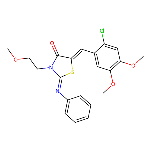 (2Z,5Z)-5-(2-chloro-4,5-dimethoxybenzylidene)-3-(2-methoxyethyl)-2-(phenylimino)-1,3-thiazolidin-4-one structure