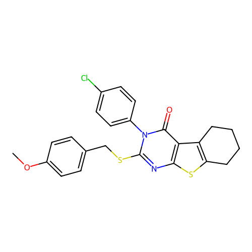 3-(4-chlorophenyl)-2-((4-methoxybenzyl)thio)-5,6,7,8-tetrahydrobenzo[4,5]thieno[2,3-d]pyrimidin-4(3H)-one structure