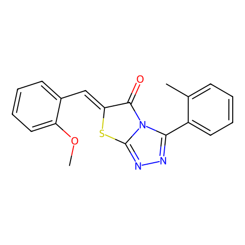 (Z)-6-(2-methoxybenzylidene)-3-(o-tolyl)thiazolo[2,3-c][1,2,4]triazol-5(6H)-one structure