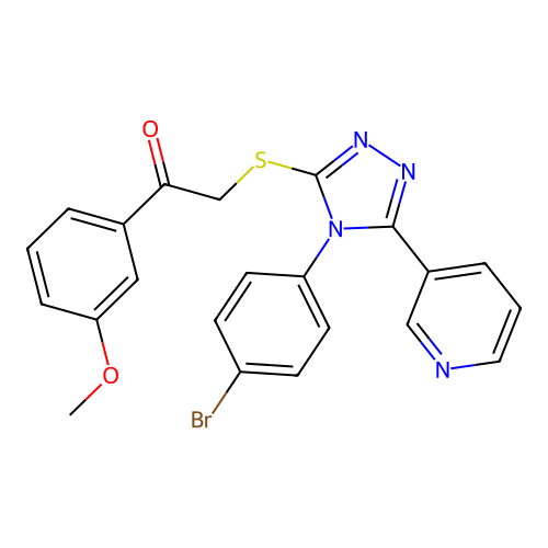 2-[[4-(4-bromophenyl)-5-pyridin-3-yl-1,2,4-triazol-3-yl]sulfanyl]-1-(3-methoxyphenyl)ethanone structure