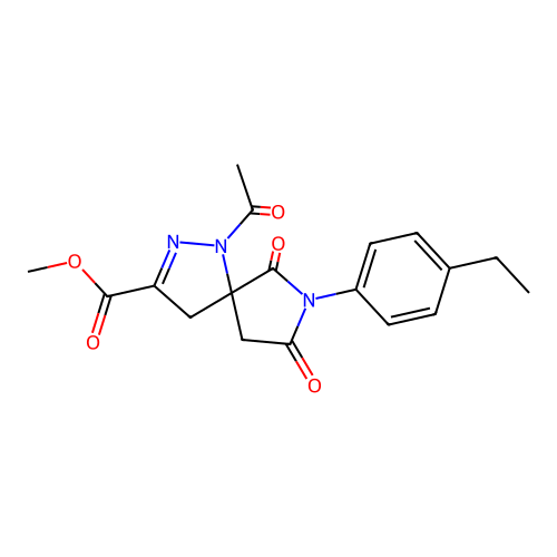 methyl 1-acetyl-7-(4-ethylphenyl)-6,8-dioxo-1,2,7-triazaspiro[4.4]non-2-ene-3-carboxylate structure