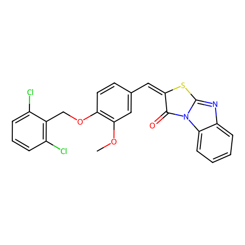 (E)-2-(4-((2,6-dichlorobenzyl)oxy)-3-methoxybenzylidene)benzo[4,5]imidazo[2,1-b]thiazol-3(2H)-one structure