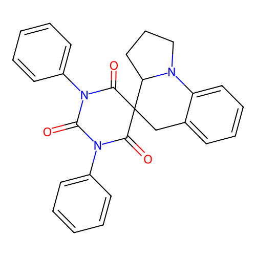 1,3-diphenyl-1',2',3',3a',4',5'-hexahydrospiro[pyrimidine-5,4'-pyrrolo[1,2-a]quinoline]-2,4,6-trione structure