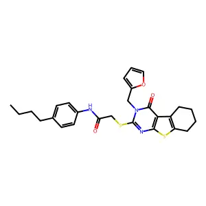N-(4-butylphenyl)-2-{[3-(furan-2-ylmethyl)-4-oxo-3,4,5,6,7,8-hexahydro[1]benzothieno[2,3-d]pyrimidin-2-yl]sulfanyl}acetamide structure