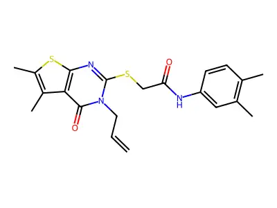 2-((3-allyl-5,6-dimethyl-4-oxo-3,4-dihydrothieno[2,3-d]pyrimidin-2-yl)thio)-N-(3,4-dimethylphenyl)acetamide structure