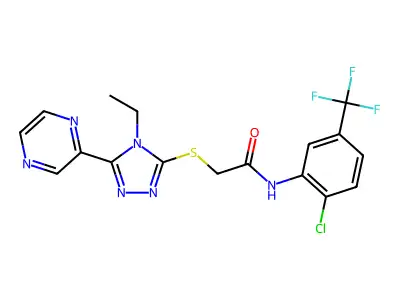 N-[2-Chloro-5-(trifluoromethyl)phenyl]-2-[[4-ethyl-5-(2-pyrazinyl)-4H-1,2,4-triazol-3-yl]thio]acetamide structure