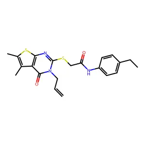 2-{[5,6-dimethyl-4-oxo-3-(prop-2-en-1-yl)-3,4-dihydrothieno[2,3-d]pyrimidin-2-yl]sulfanyl}-N-(4-ethylphenyl)acetamide structure