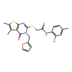 N-(2-bromo-4-methylphenyl)-2-[3-(2-furylmethyl)-5,6-dimethyl-4-oxo(3-hydrothio pheno[2,3-d]pyrimidin-2-ylthio)]acetamide structure