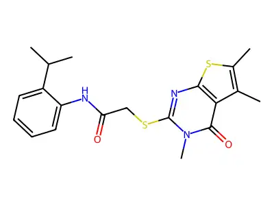 N-[2-(propan-2-yl)phenyl]-2-({3,5,6-trimethyl-4-oxo-3H,4H-thieno[2,3-d]pyrimidin-2-yl}sulfanyl)acetamide structure