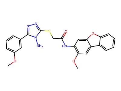 2-{[4-amino-5-(3-methoxyphenyl)-4H-1,2,4-triazol-3-yl]sulfanyl}-N-(2-methoxydibenzo[b,d]furan-3-yl)acetamide structure