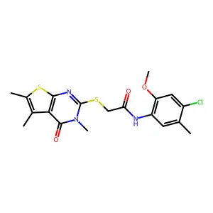 N-(4-chloro-2-methoxy-5-methylphenyl)-2-[(3,5,6-trimethyl-4-oxo-3,4-dihydrothieno[2,3-d]pyrimidin-2-yl)sulfanyl]acetamide structure
