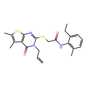 2-{[5,6-dimethyl-4-oxo-3-(prop-2-en-1-yl)-3,4-dihydrothieno[2,3-d]pyrimidin-2-yl]sulfanyl}-N-(2-ethyl-6-methylphenyl)acetamide structure
