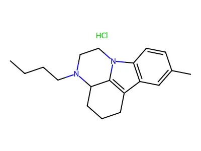 1H-Pyrazino(3,2,1-jk)carbazole, 2,3,3a,4,5,6-hexahydro-3-butyl-8-methyl-, hydrochloride structure