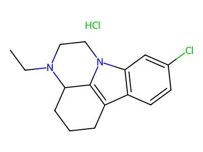 1H-Pyrazino(3,2,1-jk)carbazole, 2,3,3a,4,5,6-hexahydro-9-chloro-3-ethyl-, hydrochloride structure