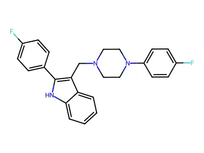 1H-Indole, 2-(4-fluorophenyl)-3-((4-fluorophenyl-1-piperazinyl)methyl)- structure