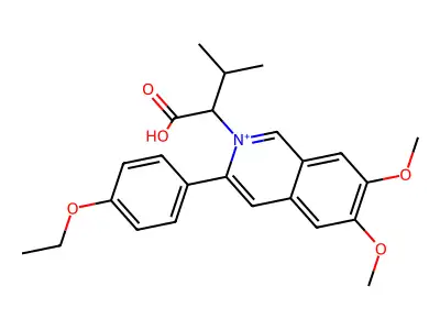 2-(1-Carboxy-2-methylpropyl)-3-(4-ethoxyphenyl)-6,7-dimethoxyisoquinolinium structure