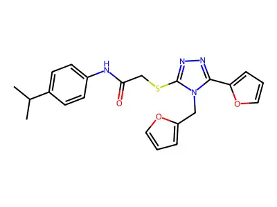 2-{[5-(furan-2-yl)-4-(furan-2-ylmethyl)-4H-1,2,4-triazol-3-yl]sulfanyl}-N-[4-(propan-2-yl)phenyl]acetamide structure