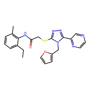 N-(2-ethyl-6-methylphenyl)-2-{[4-(furan-2-ylmethyl)-5-(pyrazin-2-yl)-4H-1,2,4-triazol-3-yl]sulfanyl}acetamide structure