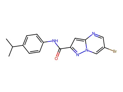6-bromo-N-(4-propan-2-ylphenyl)pyrazolo[1,5-a]pyrimidine-2-carboxamide structure