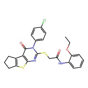 2-{[3-(4-chlorophenyl)-4-oxo-3,5,6,7-tetrahydro-4H-cyclopenta[4,5]thieno[2,3-d]pyrimidin-2-yl]sulfanyl}-N-(2-ethoxyphenyl)acetamide structure