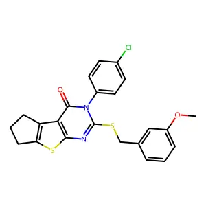 3-(4-chlorophenyl)-2-[(3-methoxybenzyl)sulfanyl]-3,5,6,7-tetrahydro-4H-cyclopenta[4,5]thieno[2,3-d]pyrimidin-4-one structure