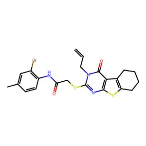 N-(2-bromo-4-methylphenyl)-2-{[4-oxo-3-(prop-2-en-1-yl)-3,4,5,6,7,8-hexahydro[1]benzothieno[2,3-d]pyrimidin-2-yl]sulfanyl}acetamide structure