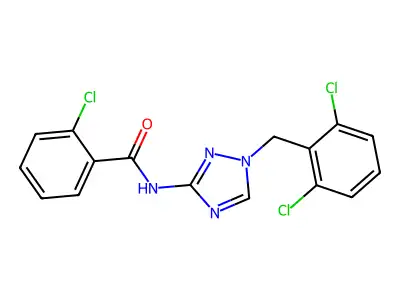 2-chloro-N-[1-[(2,6-dichlorophenyl)methyl]-1,2,4-triazol-3-yl]benzamide structure