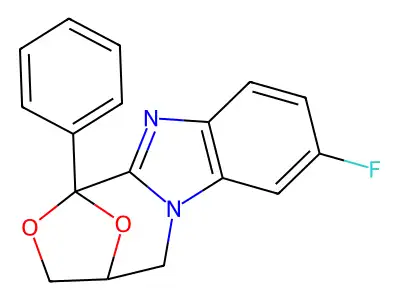 4,5-Dihydro-8-fluoro-1-phenyl-1,4-epoxy-1H,3H-(1,4)oxazepino(4,3-a)benzimidazole structure