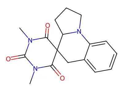 1,3-dimethylspiro[1,3-diazinane-5,4'-2,3,3a,5-tetrahydro-1H-pyrrolo[1,2-a]quinoline]-2,4,6-trione structure